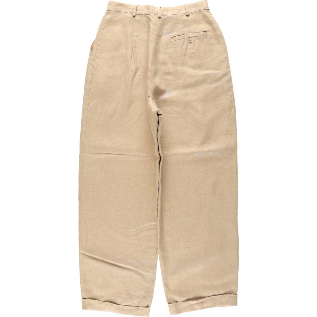 Ralph Lauren LAUREN Two-pleat Linen Pants/Slacks, Women's Size M (W26 equivalent) linen Beige type Vintage Second Hand