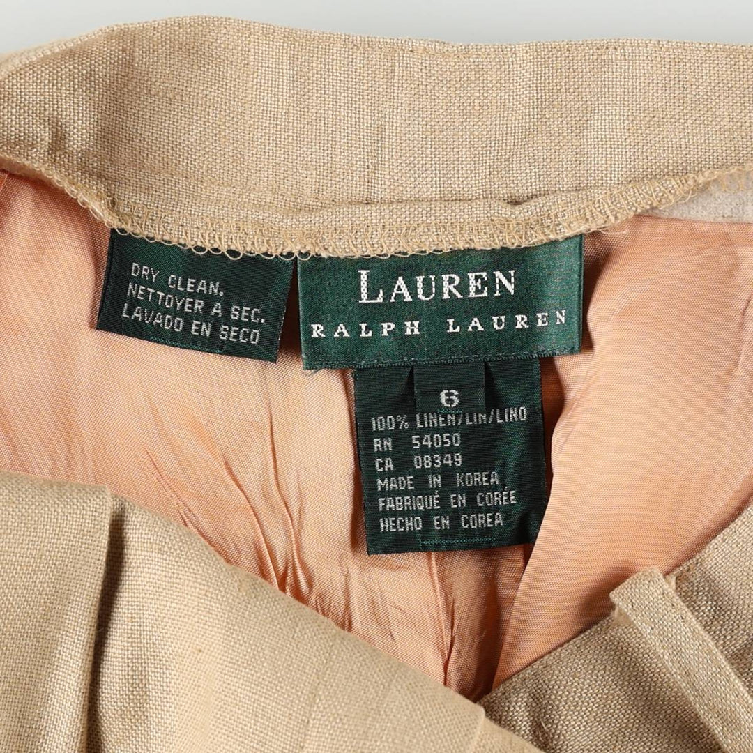 Ralph Lauren LAUREN Two-pleat Linen Pants/Slacks, Women's Size M (W26 equivalent) linen Beige type Vintage Second Hand