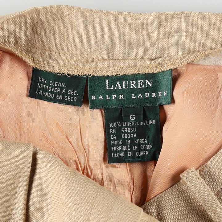Ralph Lauren LAUREN Two-pleat Linen Pants/Slacks, Women's Size M (W26 equivalent) linen Beige type Vintage Second Hand