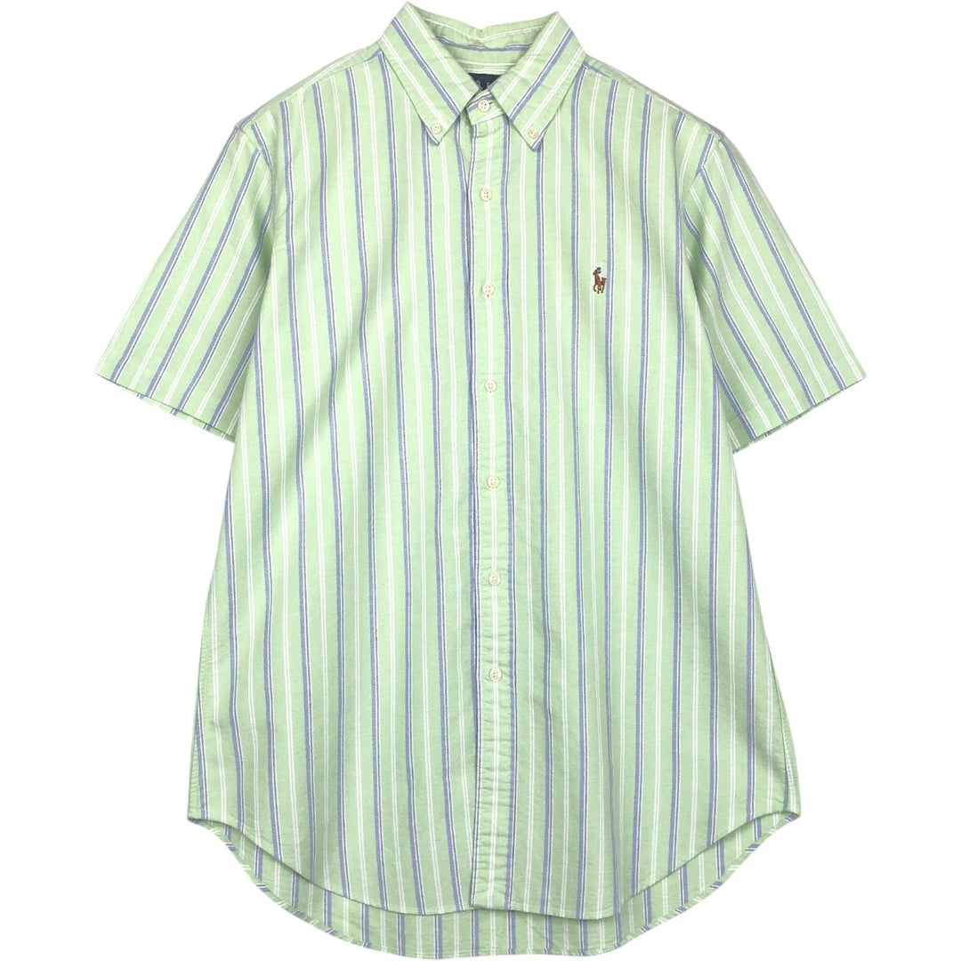 Ralph Lauren Classic Fit Short Sleeve Button Down Striped Shirt Men's M cotton green type yellow green Vintage Second Hand