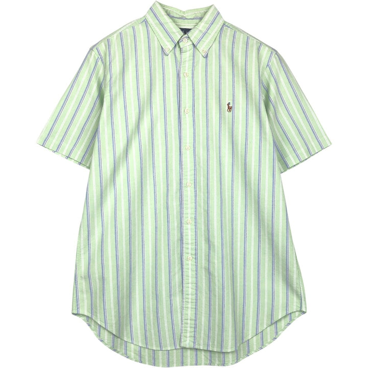 Ralph Lauren Classic Fit Short Sleeve Button Down Striped Shirt Men's M cotton green type yellow green Vintage Second Hand