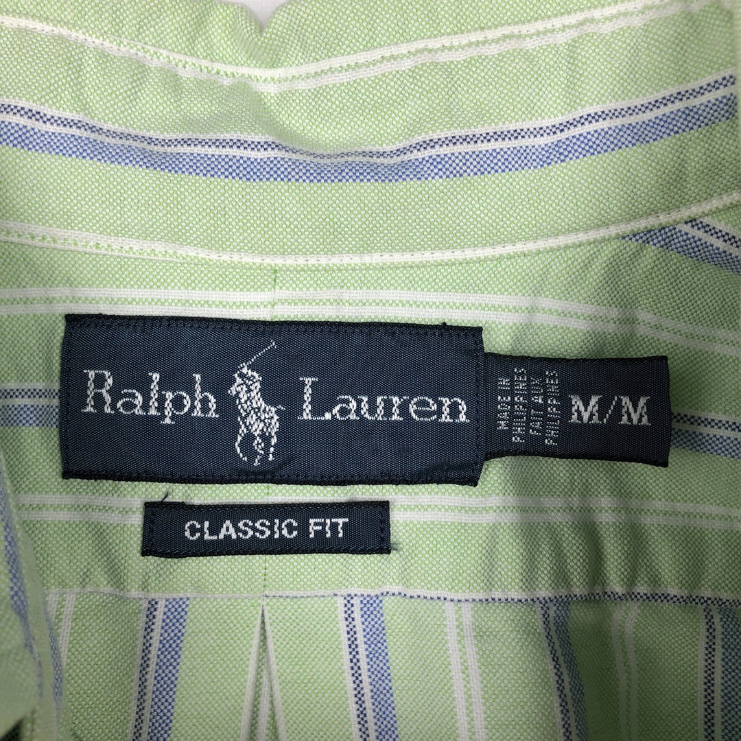 Ralph Lauren Classic Fit Short Sleeve Button Down Striped Shirt Men's M cotton green type yellow green Vintage Second Hand