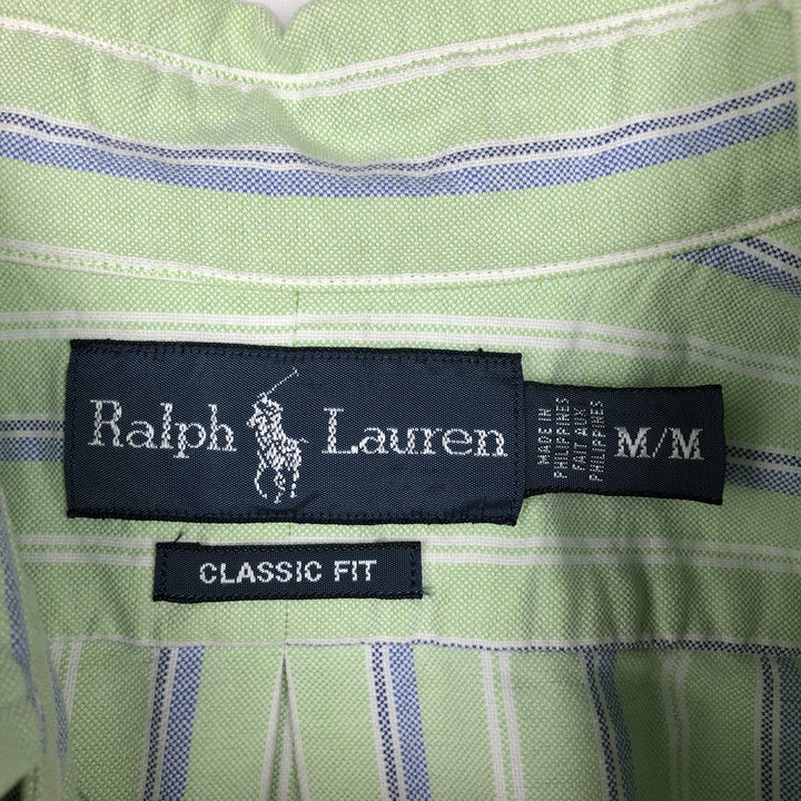 Ralph Lauren Classic Fit Short Sleeve Button Down Striped Shirt Men's M cotton green type yellow green Vintage Second Hand