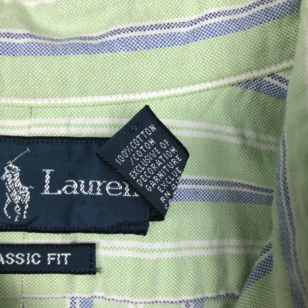 Ralph Lauren Classic Fit Short Sleeve Button Down Striped Shirt Men's M cotton green type yellow green Vintage Second Hand