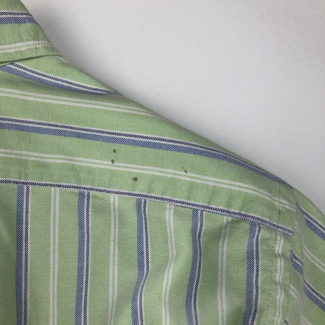 Ralph Lauren Classic Fit Short Sleeve Button Down Striped Shirt Men's M cotton green type yellow green Vintage Second Hand