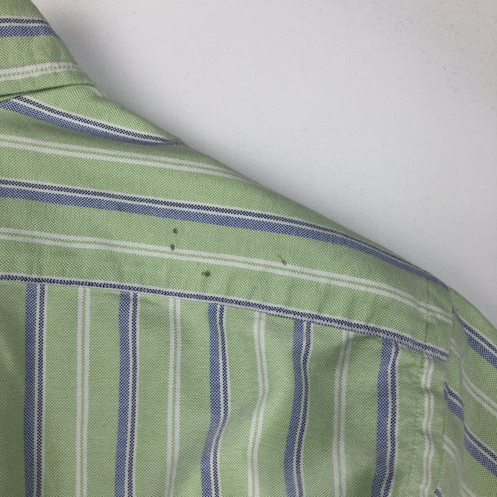Ralph Lauren Classic Fit Short Sleeve Button Down Striped Shirt Men's M cotton green type yellow green Vintage Second Hand