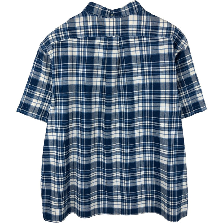 Ralph Lauren short-sleeved button-down check shirt, boxy fit, men's size XXL equivalent. cotton blue type Vintage Second Hand