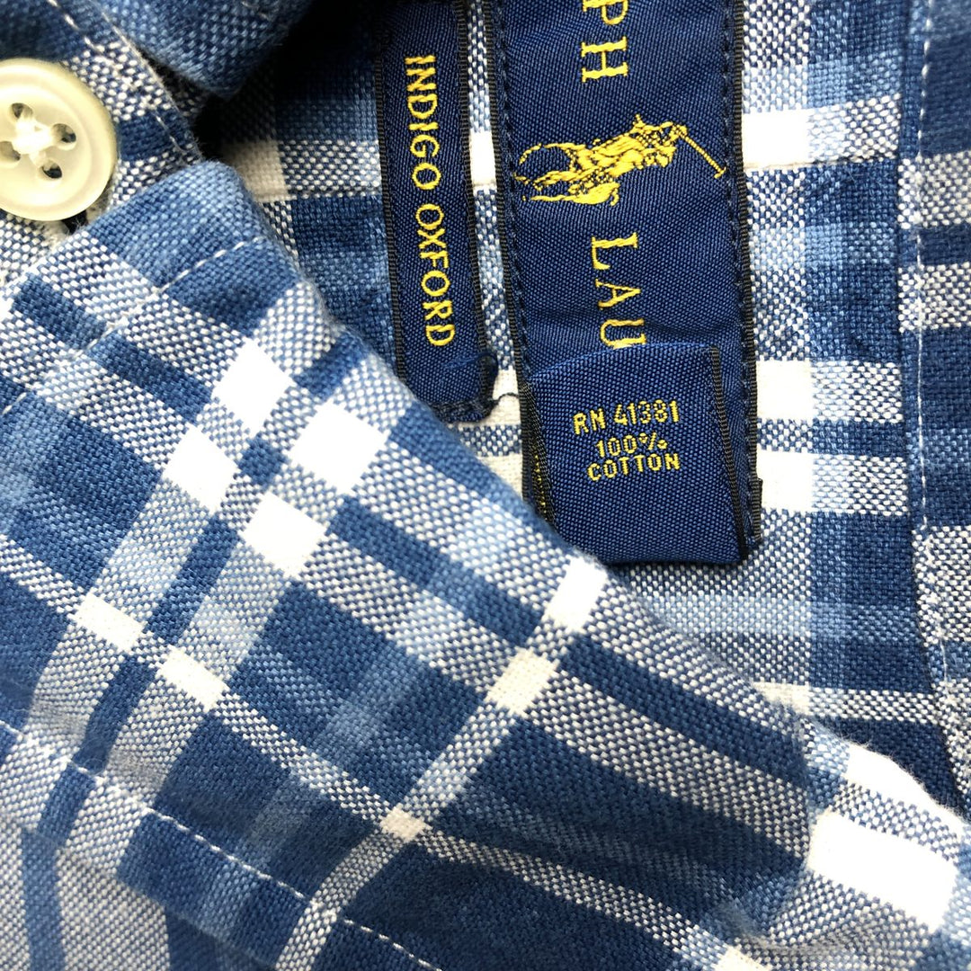 Ralph Lauren short-sleeved button-down check shirt, boxy fit, men's size XXL equivalent. cotton blue type Vintage Second Hand