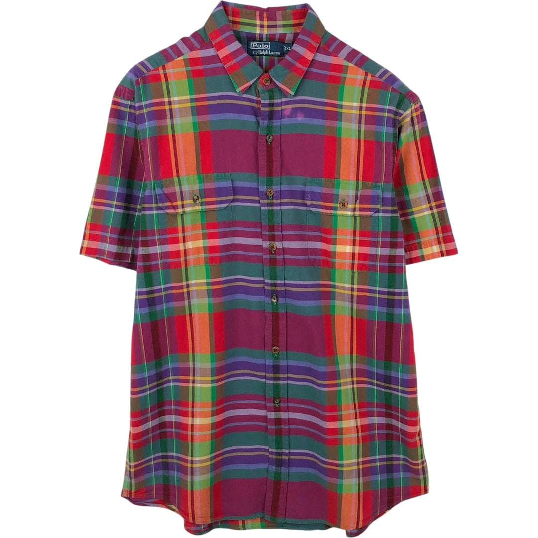 Ralph Lauren POLO by Ralph Lauren Madras Check Short-Sleeve Cotton Check Shirt, Men's Size XL (approx.) cotton red type Vintage Second Hand
