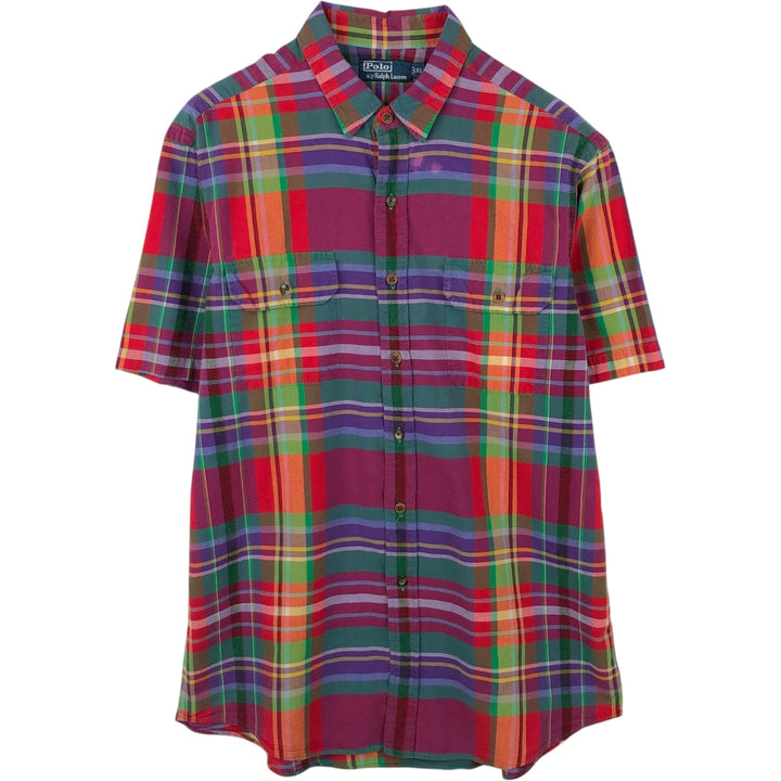 Ralph Lauren POLO by Ralph Lauren Madras Check Short-Sleeve Cotton Check Shirt, Men's Size XL (approx.) cotton red type Vintage Second Hand