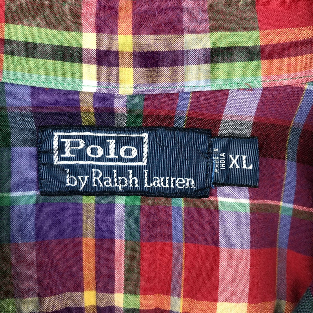 Ralph Lauren POLO by Ralph Lauren Madras Check Short-Sleeve Cotton Check Shirt, Men's Size XL (approx.) cotton red type Vintage Second Hand