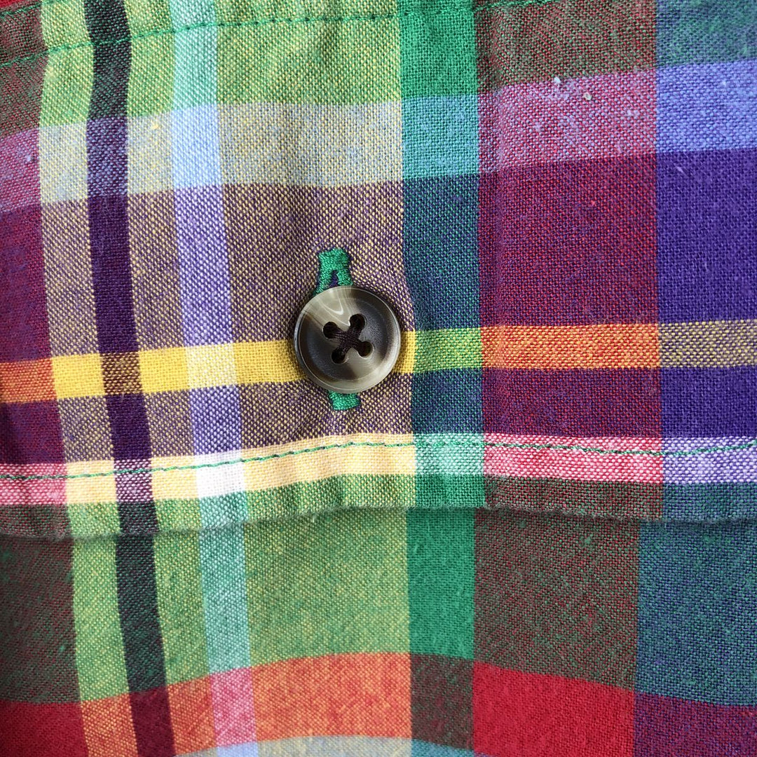 Ralph Lauren POLO by Ralph Lauren Madras Check Short-Sleeve Cotton Check Shirt, Men's Size XL (approx.) cotton red type Vintage Second Hand
