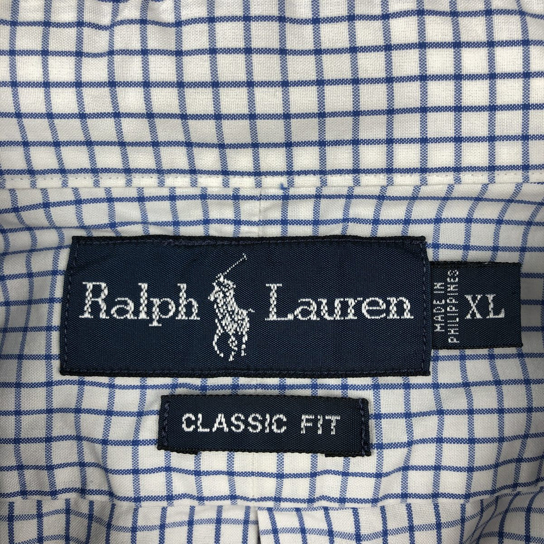 Ralph Lauren Classic Fit short sleeve button down check shirt, men's size XL cotton blue type Vintage Second Hand