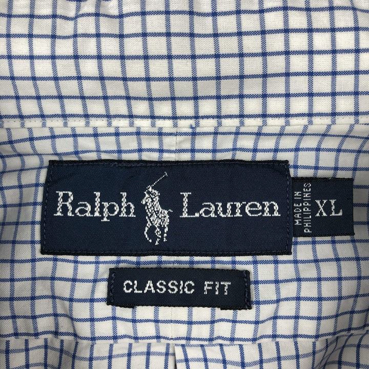 Ralph Lauren Classic Fit short sleeve button down check shirt, men's size XL cotton blue type Vintage Second Hand