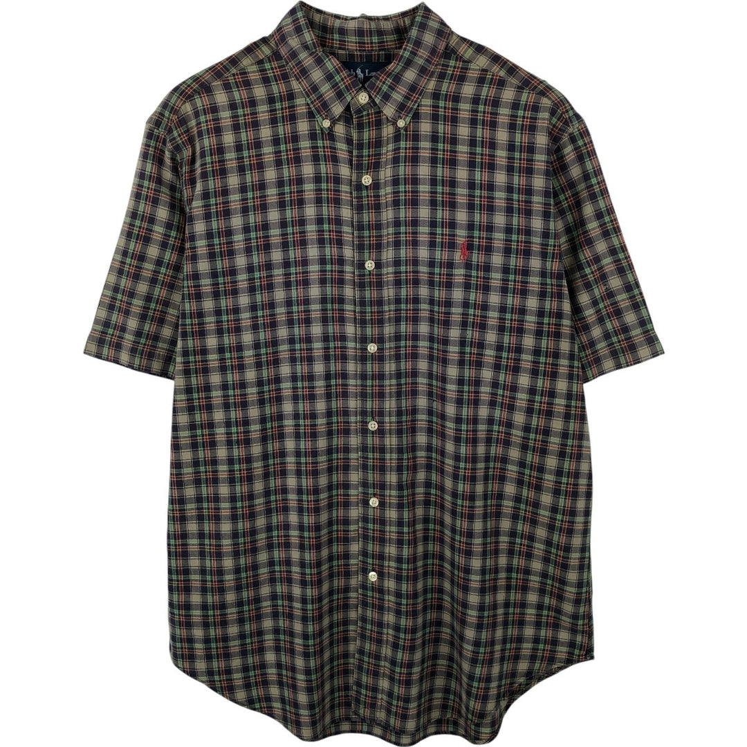 Ralph Lauren Classic Fit Short Sleeve Button Down Check Shirt Men's Size L cotton navy blue type Vintage Second Hand