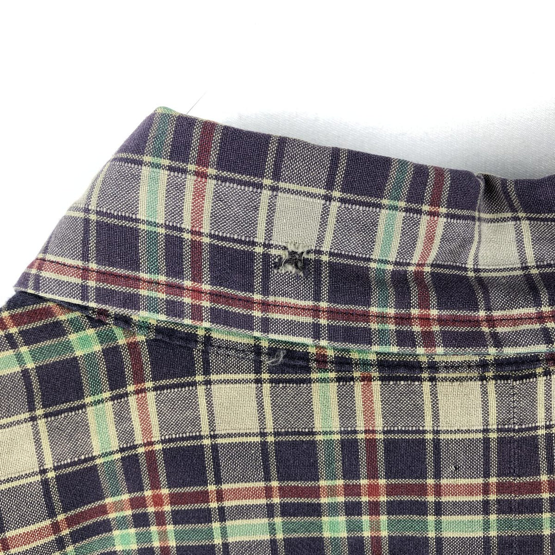 Ralph Lauren Classic Fit Short Sleeve Button Down Check Shirt Men's Size L cotton navy blue type Vintage Second Hand