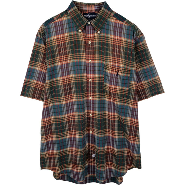 Ralph Lauren BLAIRE Madras Check Short-Sleeve Button-Down Check Shirt, Men's Size L (approx.) cotton green type Vintage Second Hand