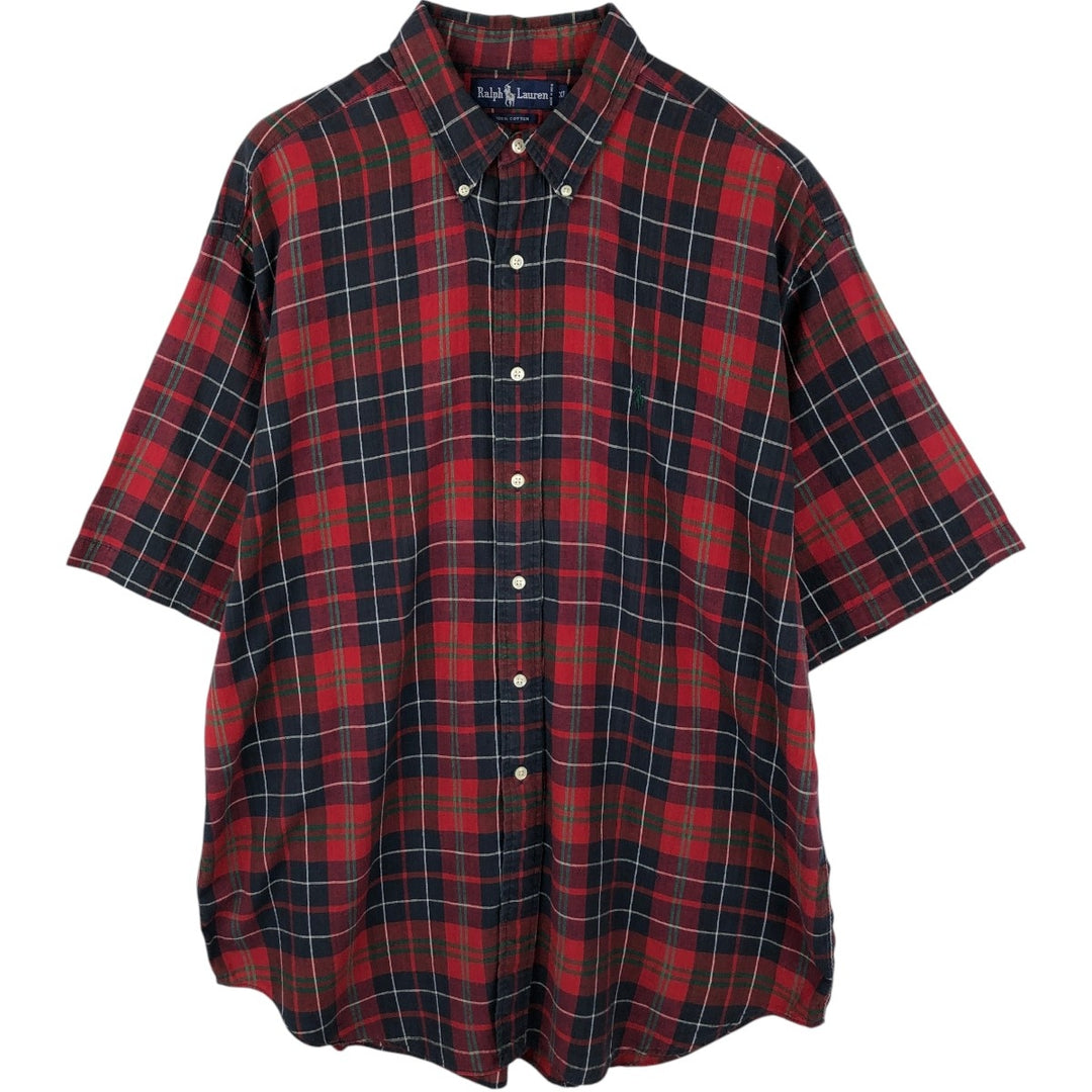 Ralph Lauren short sleeve button down check shirt, men's XL size cotton red type Vintage Second Hand