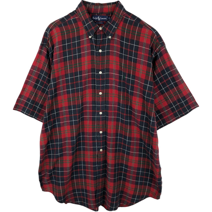 Ralph Lauren short sleeve button down check shirt, men's XL size cotton red type Vintage Second Hand