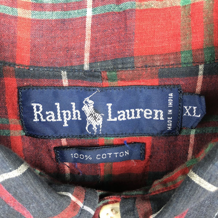 Ralph Lauren short sleeve button down check shirt, men's XL size cotton red type Vintage Second Hand