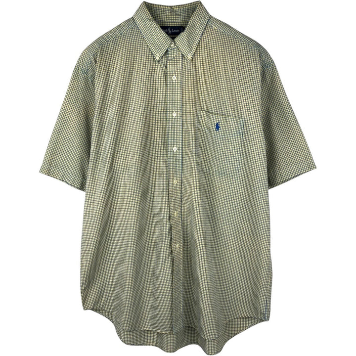Ralph Lauren BLAKE short sleeve button down check shirt, men's size L cotton green type yellow green Vintage Second Hand