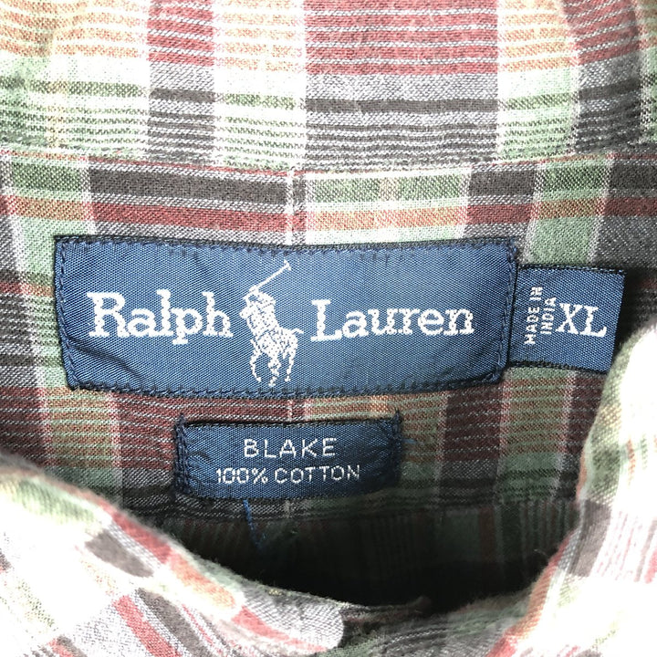 Ralph Lauren BLAKE short sleeve button down check shirt men's XL size cotton green type Vintage Second Hand
