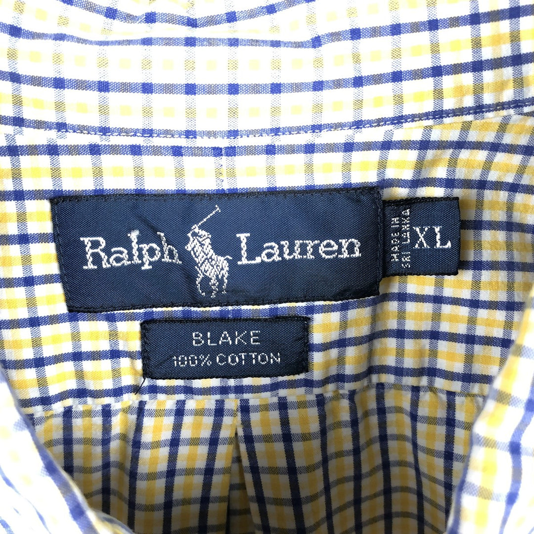 Ralph Lauren BLAKE short sleeve button down check shirt men's XL size cotton yellow type Vintage Second Hand