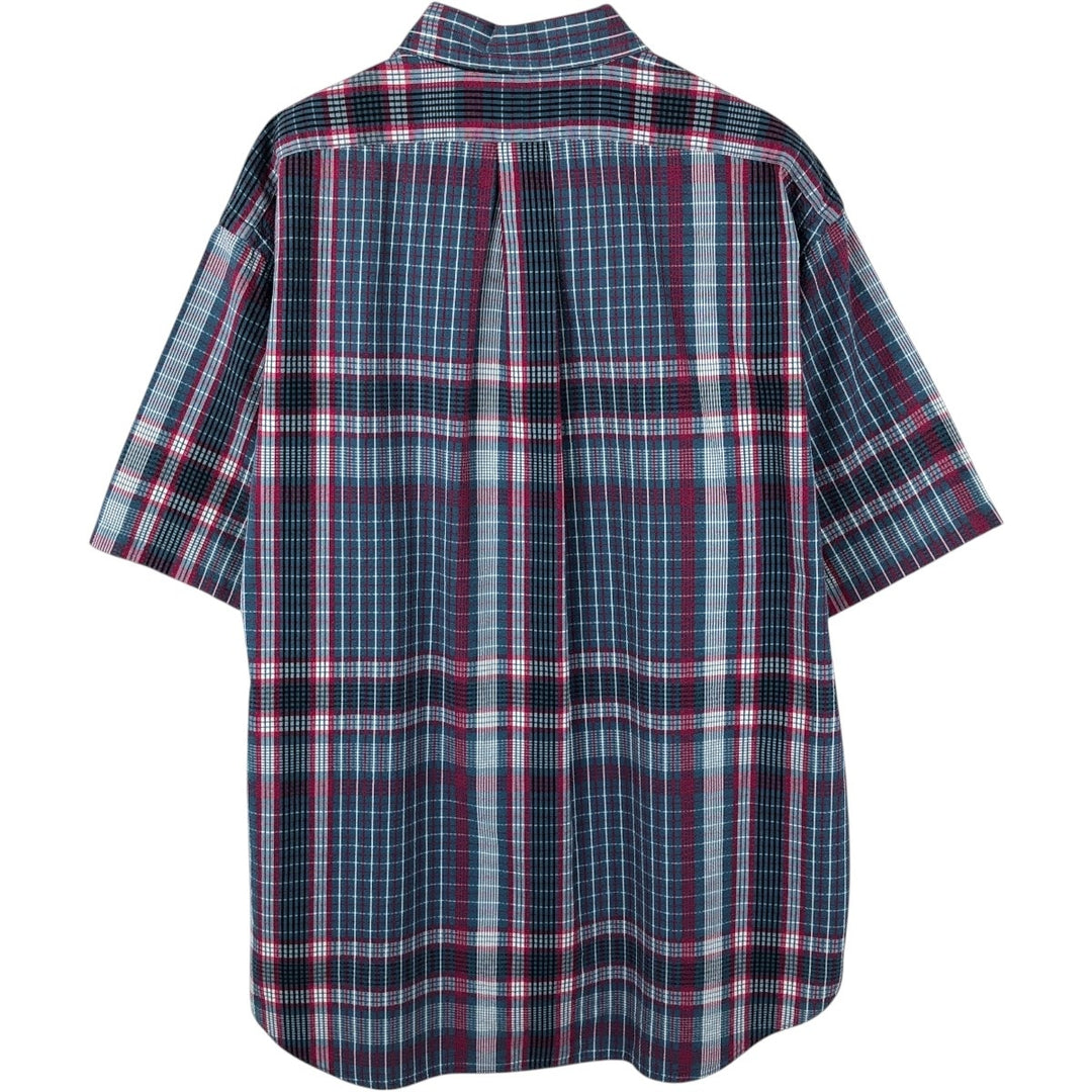 Ralph Lauren Seersucker Short Sleeve Button-Down Check Shirt, Men's XL cotton navy blue type Vintage Second Hand