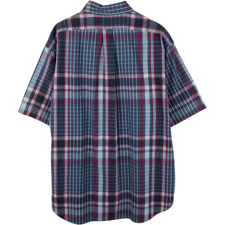 Ralph Lauren Seersucker Short Sleeve Button-Down Check Shirt, Men's XL cotton navy blue type Vintage Second Hand