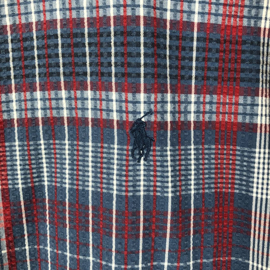 Ralph Lauren Seersucker Short Sleeve Button-Down Check Shirt, Men's XL cotton navy blue type Vintage Second Hand