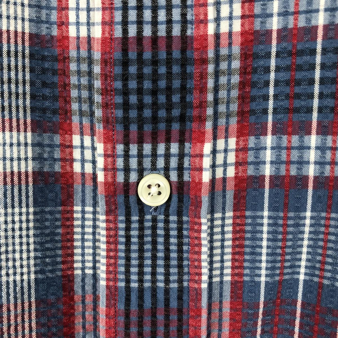 Ralph Lauren Seersucker Short Sleeve Button-Down Check Shirt, Men's XL cotton navy blue type Vintage Second Hand