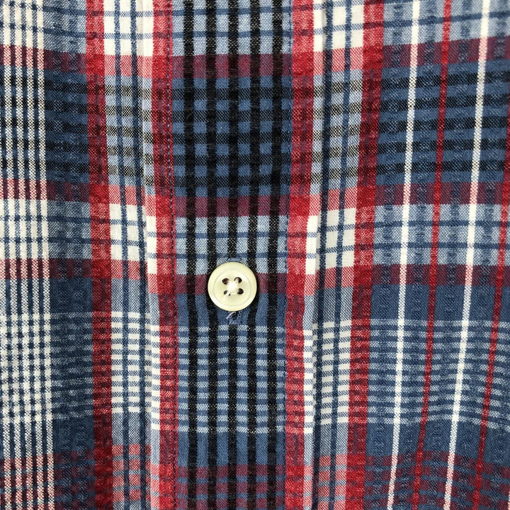 Ralph Lauren Seersucker Short Sleeve Button-Down Check Shirt, Men's XL cotton navy blue type Vintage Second Hand