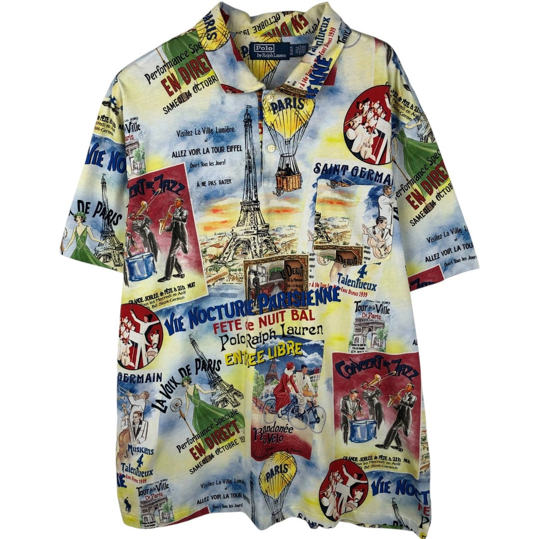 Ralph Lauren POLO by Ralph Lauren all-over print half-button short-sleeved cotton shirt, boxy fit, men's size XL equivalent. cotton yellow type Vintage Second Hand