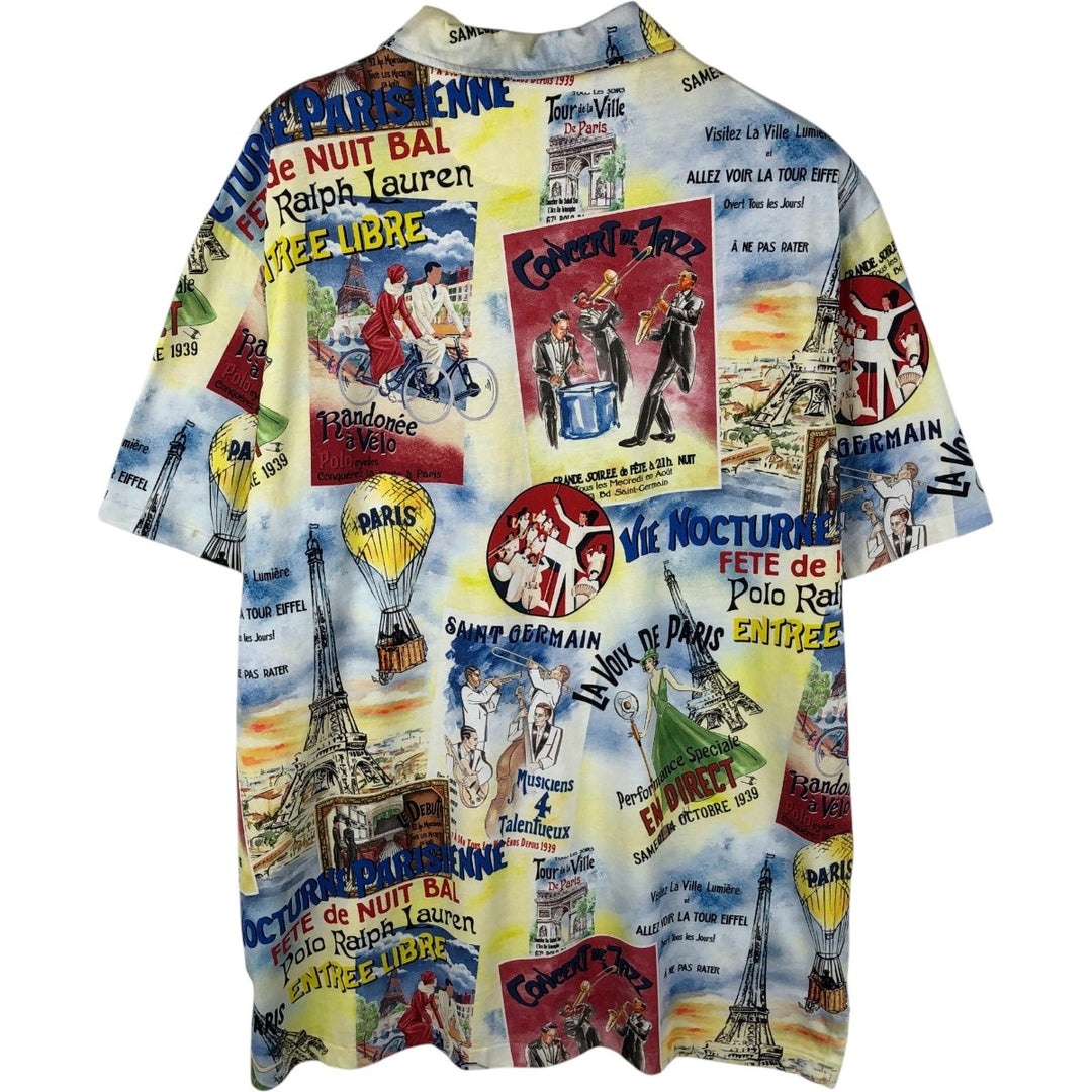 Ralph Lauren POLO by Ralph Lauren all-over print half-button short-sleeved cotton shirt, boxy fit, men's size XL equivalent. cotton yellow type Vintage Second Hand