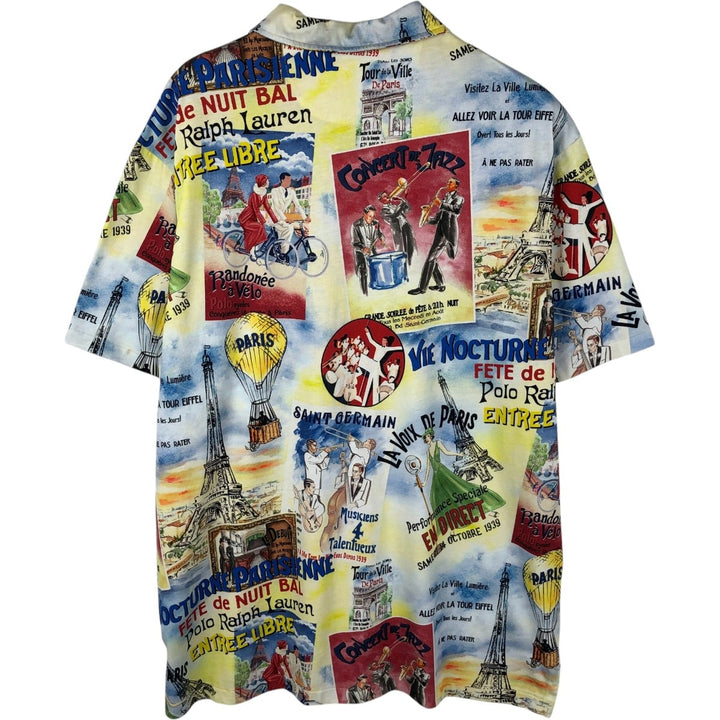 Ralph Lauren POLO by Ralph Lauren all-over print half-button short-sleeved cotton shirt, boxy fit, men's size XL equivalent. cotton yellow type Vintage Second Hand