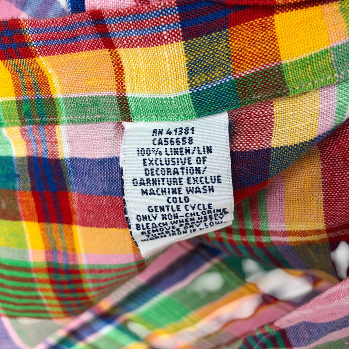 Ralph Lauren Check Pattern Short Sleeve Linen Button Down Shirt Men's Size L linen pink type Vintage Second Hand