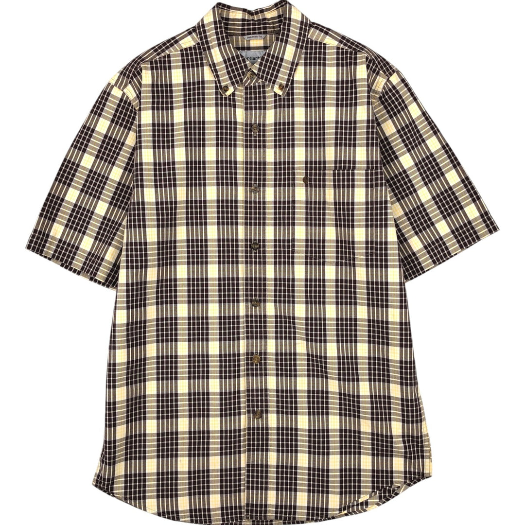 Carhartt Relaxed Fit Check Pattern Button-down Short Sleeve Work Shirt, Men's Medium cotton yellow type Vintage Second Hand