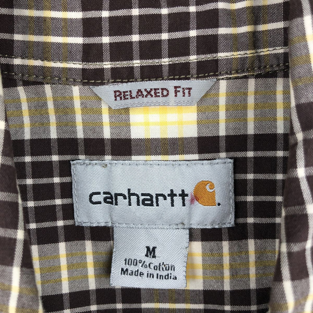 Carhartt Relaxed Fit Check Pattern Button-down Short Sleeve Work Shirt, Men's Medium cotton yellow type Vintage Second Hand