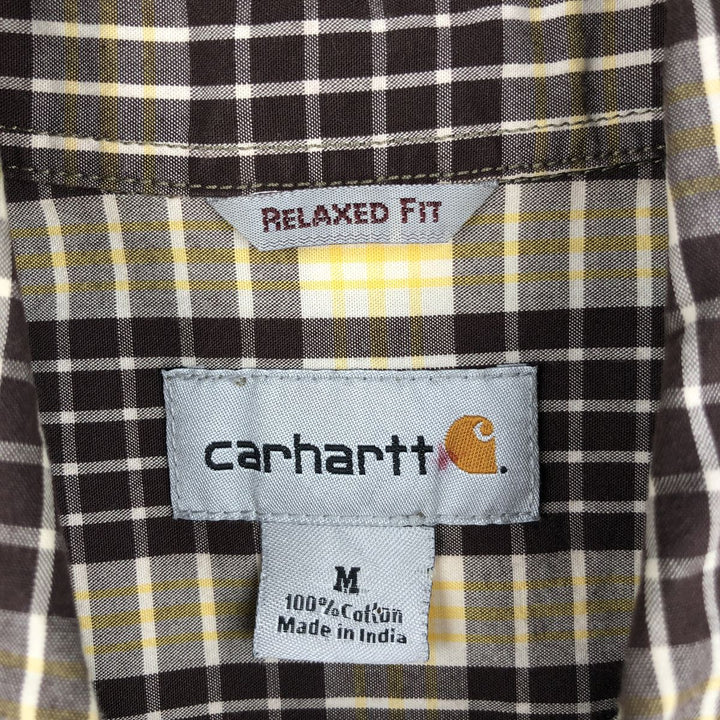 Carhartt Relaxed Fit Check Pattern Button-down Short Sleeve Work Shirt, Men's Medium cotton yellow type Vintage Second Hand