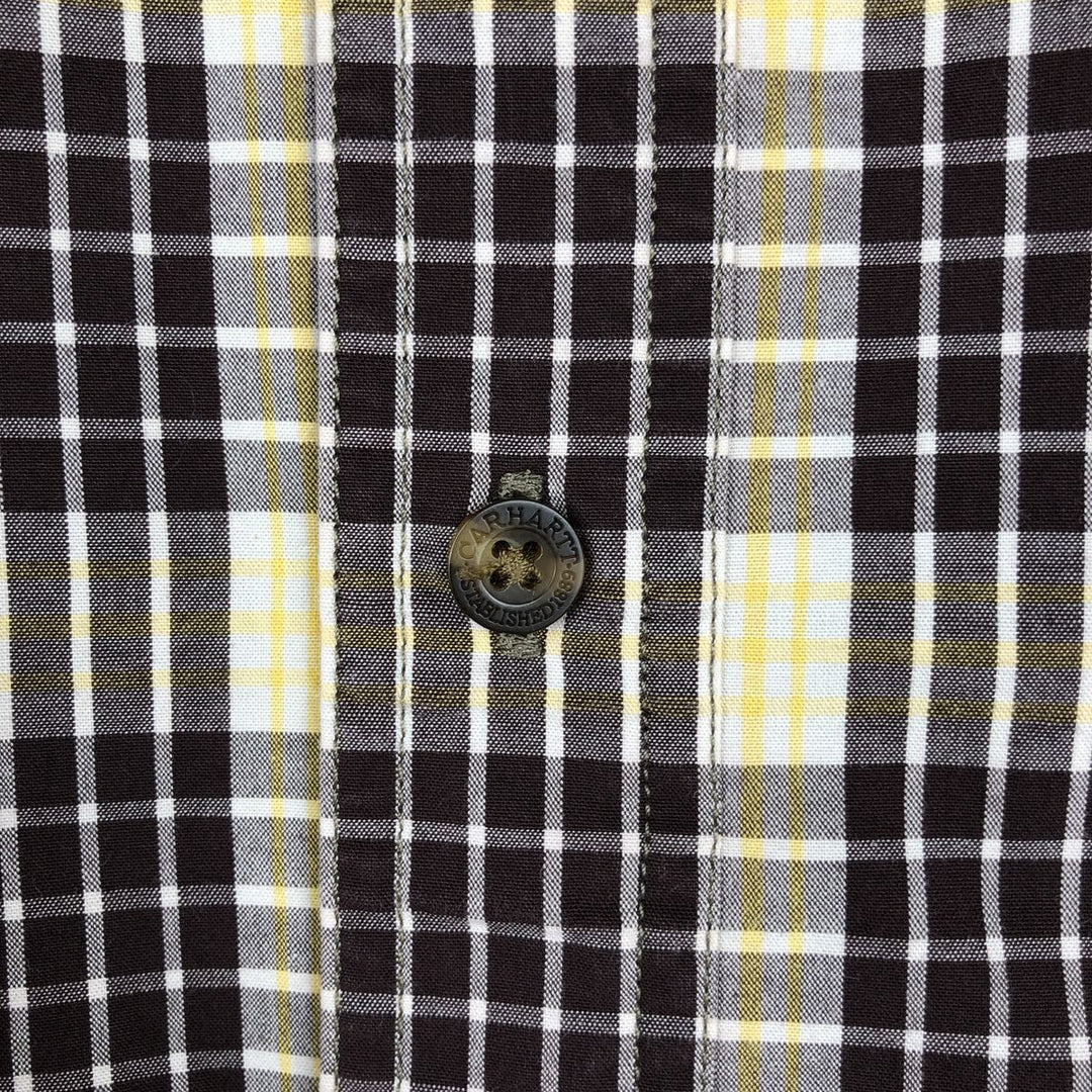 Carhartt Relaxed Fit Check Pattern Button-down Short Sleeve Work Shirt, Men's Medium cotton yellow type Vintage Second Hand