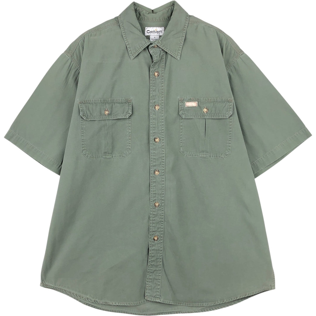Carhartt short sleeve work shirt, size L for men cotton Khaki type sage green Vintage Second Hand