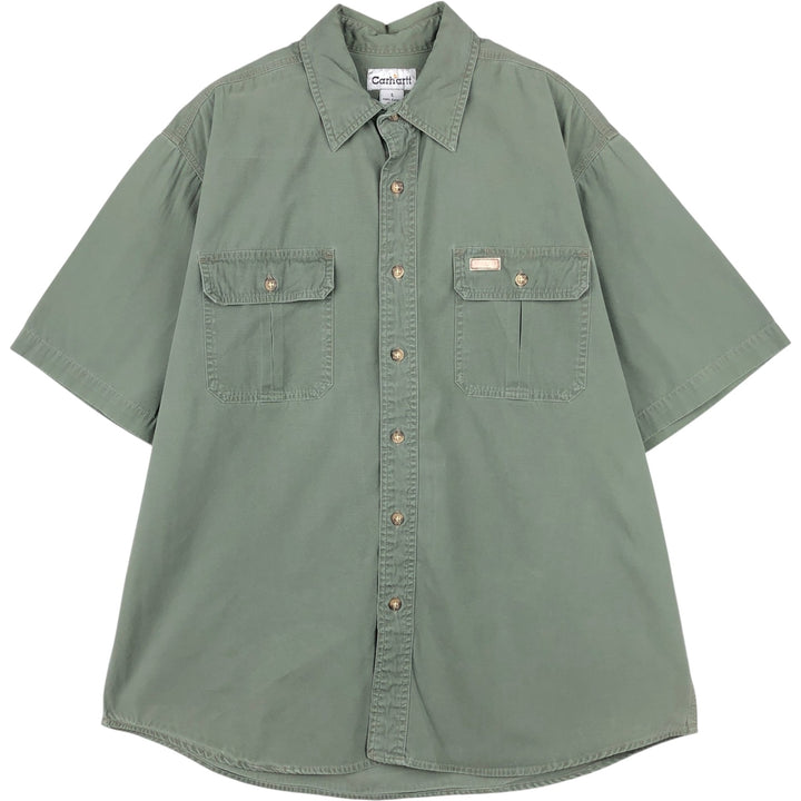 Carhartt short sleeve work shirt, size L for men cotton Khaki type sage green Vintage Second Hand