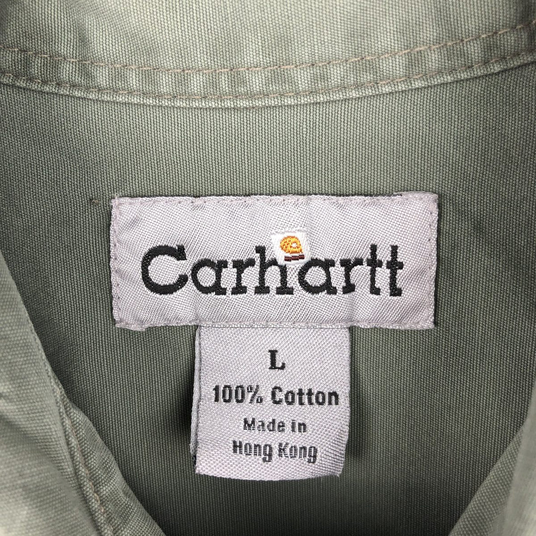 Carhartt short sleeve work shirt, size L for men cotton Khaki type sage green Vintage Second Hand