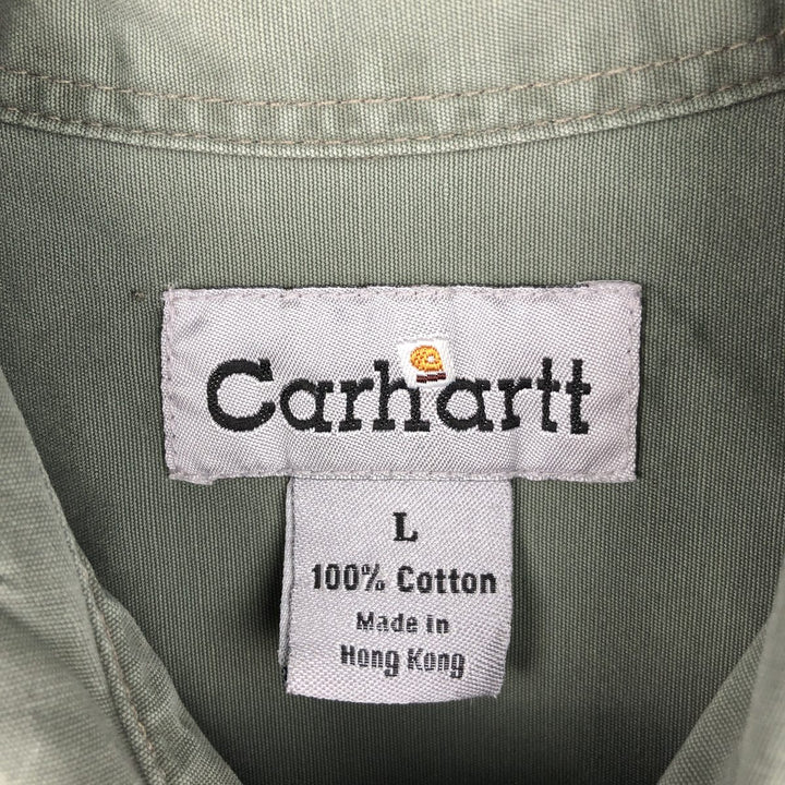 Carhartt short sleeve work shirt, size L for men cotton Khaki type sage green Vintage Second Hand