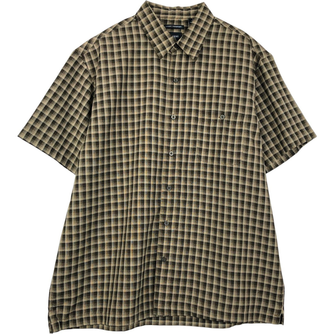 Haggar Jeans Check Pattern Short-Sleeve Polyester Shirt, Men's Size XL (approx.) polyester brown type Vintage Second Hand