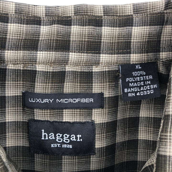 Haggar Jeans Check Pattern Short-Sleeve Polyester Shirt, Men's Size XL (approx.) polyester brown type Vintage Second Hand