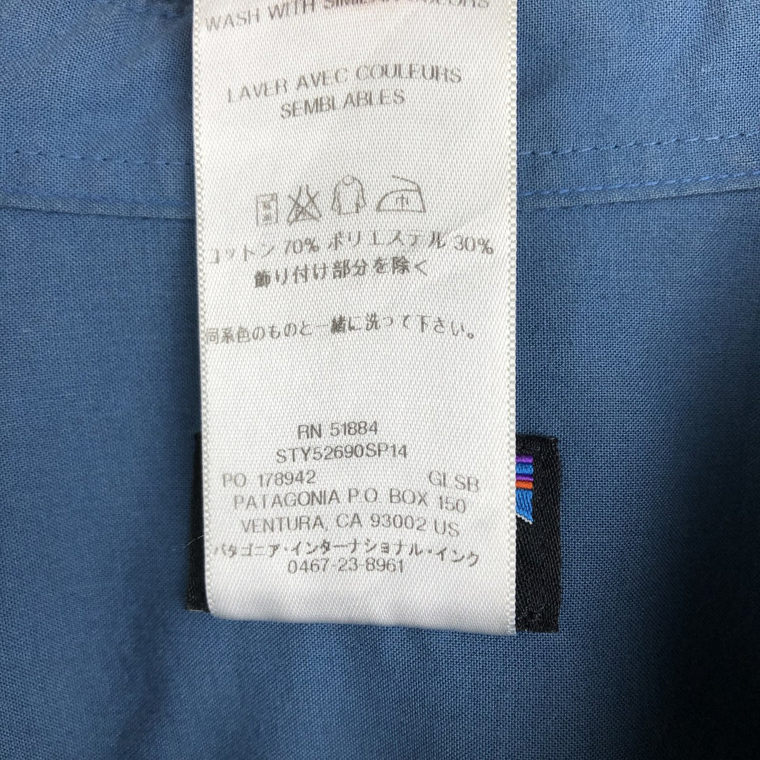 Patagonia 52690SP14 Short-Sleeve Cotton Shirt, Men's Size M (approx.) Organic cotton blue type Vintage Second Hand