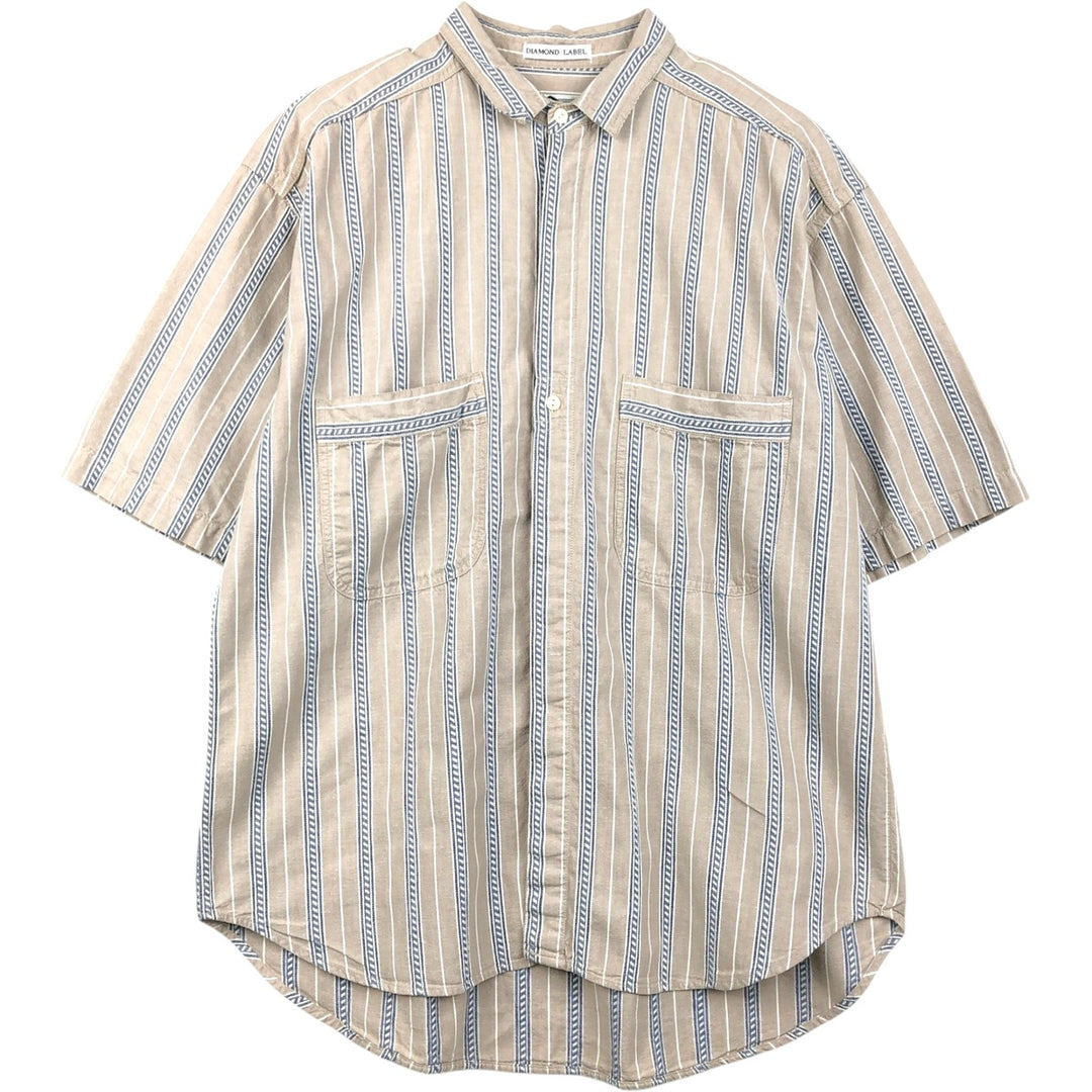 Levi's DIAMOND LABEL Short-Sleeve Cotton Striped Shirt, Men's Size L (approx.) cotton Beige type Vintage Second Hand
