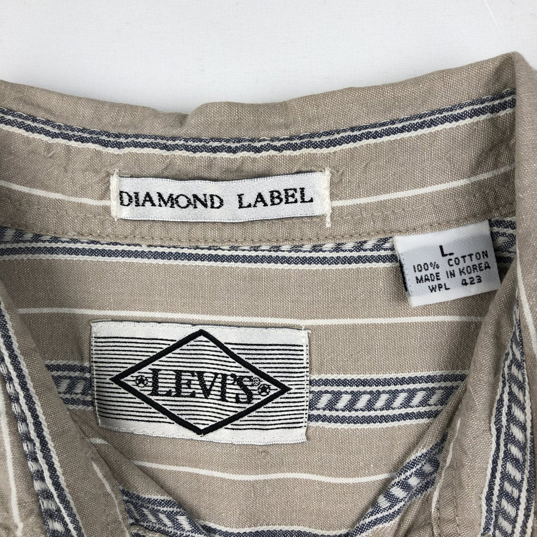 Levi's DIAMOND LABEL Short-Sleeve Cotton Striped Shirt, Men's Size L (approx.) cotton Beige type Vintage Second Hand