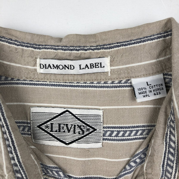 Levi's DIAMOND LABEL Short-Sleeve Cotton Striped Shirt, Men's Size L (approx.) cotton Beige type Vintage Second Hand